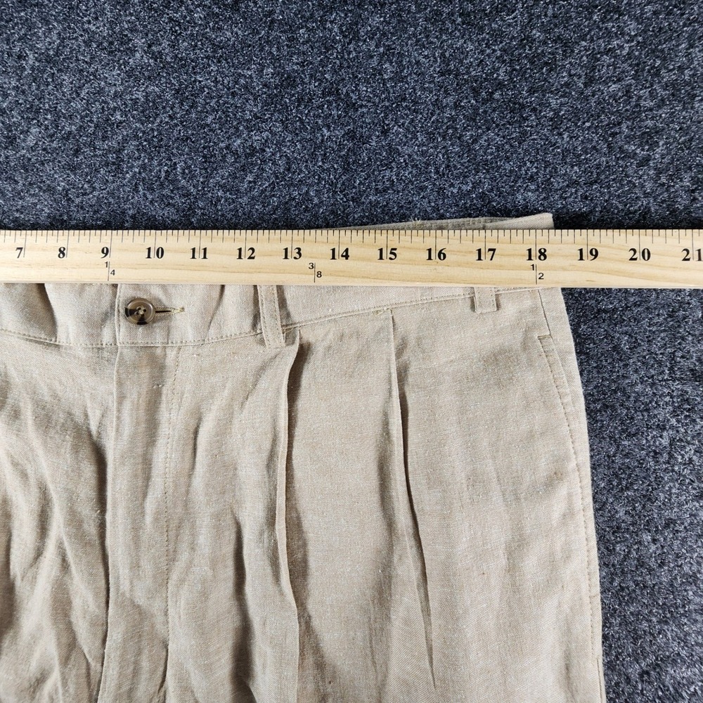 Alan Flusser Mens 38x32 Tan Linen Blend Pleated Cuffed Dress Pants Trousers - Picture 7 of 9
